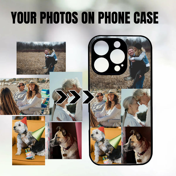 1 customized iPhone black border phone case with precision holes (customized with 5 photos)