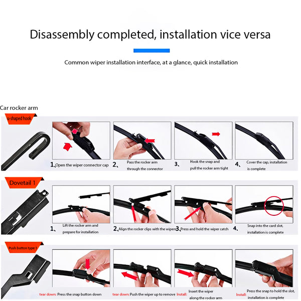 Black Wiper Blades All Weather Windshield Wiper Blades Unlimited Universal Boneless Wipers (Set of 2)