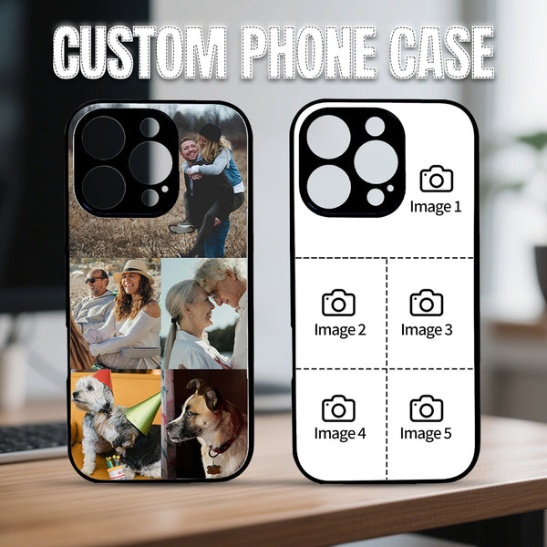 1 customized iPhone black border phone case with precision holes (customized with 5 photos)
