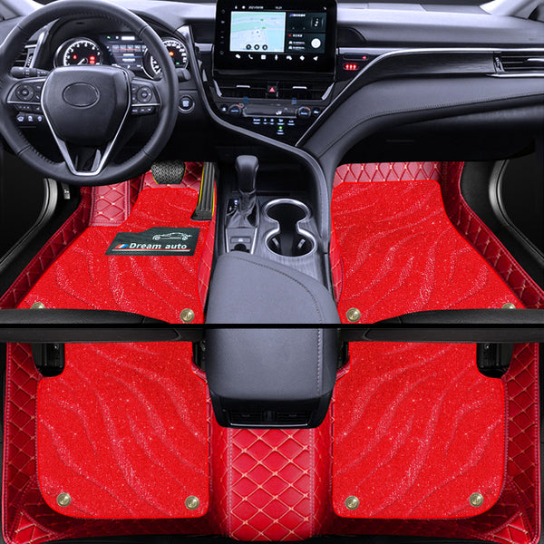 PU Leather Car Floor Ma PVC All Weather Floor Liners Front Rear Car Leather Mat,Full Cover Waterproof Floor Mats Car Mat Carpet Liners