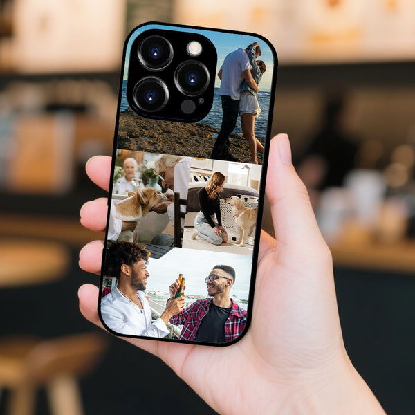 1 customized iPhone black border phone case with precision holes (customized with 4 photos)