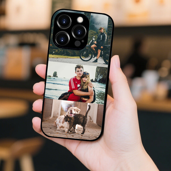 1 customized iPhone black border phone case with precision holes (customized with 3 photos)