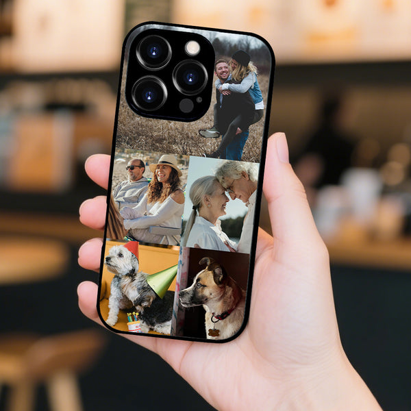 1 customized iPhone black border phone case with precision holes (customized with 5 photos)
