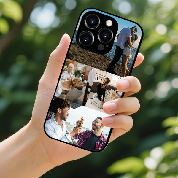 1 customized iPhone black border phone case with precision holes (customized with 4 photos)