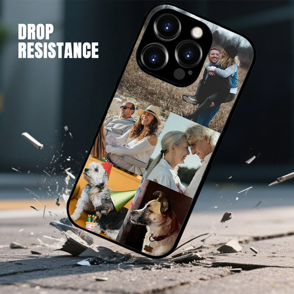1 customized iPhone black border phone case with precision holes (customized with 5 photos)