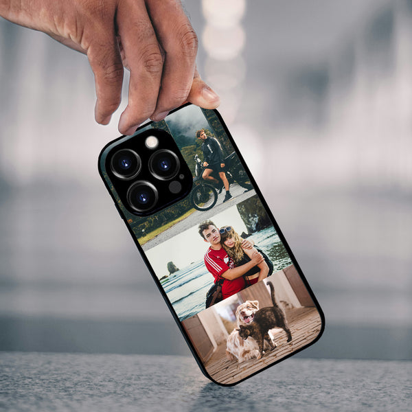 1 customized iPhone black border phone case with precision holes (customized with 3 photos)