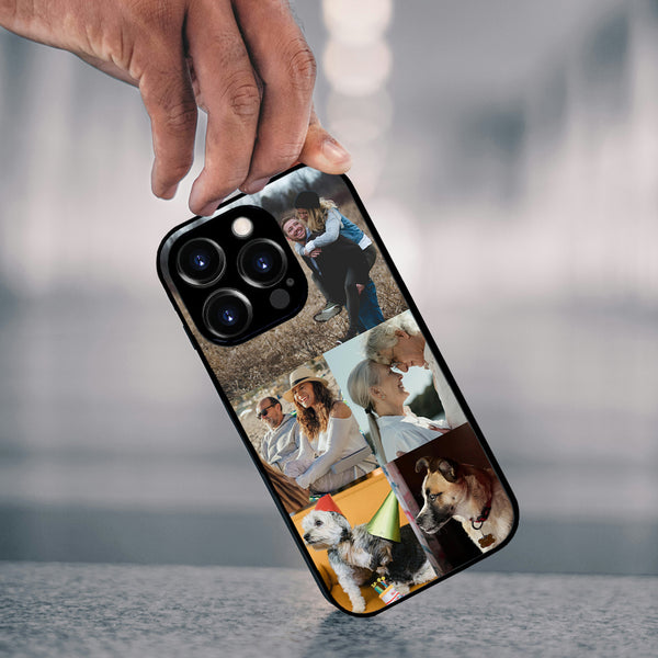 1 customized iPhone black border phone case with precision holes (customized with 5 photos)
