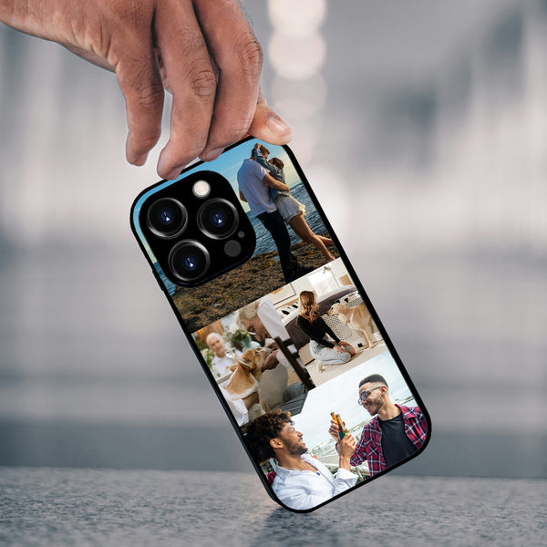 1 customized iPhone black border phone case with precision holes (customized with 4 photos)