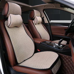 Buy beige Flax 2pc Car Front Car Seat Cover Universal Size Breathable Comfortable Four Season Protection Car Seat Cushion Car Accessories