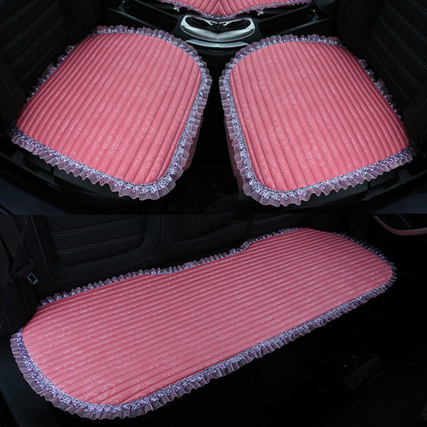 Car Seat Pads 3 Pieces Breathable Car Upholstery Seat Cover Cushion Pads For Car Supplies Office Chair Fiber(Pink)