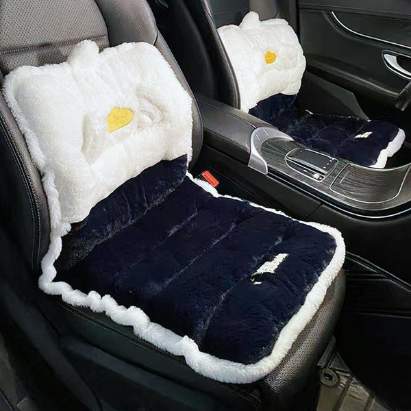 Car Seat Cover Cute Plush Seat Cushion With Strap Protection Cushion Waist Support Backrest Chair Cushion Car Seat Office Chair Warm In Winter