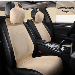 Buy comfortable-beige-2pcs 2/5 Seat Ultra-Thin Car Leather Suede Breathable Seat Cushion