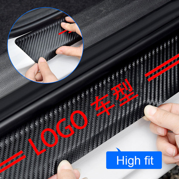 Custom Car Model Logo 4 Pieces Car Door Sill Protector Anti Scratch Car Door Cover 4D Carbon Fiber Sticker