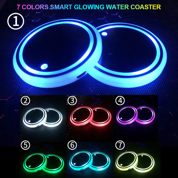 LED Car Cup Coaster Light Sensor Pad Mat Holder Atmosphere Interior Light Lamp