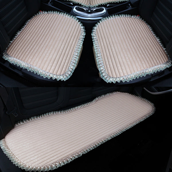 Car Seat Pads 3 Pieces Breathable Car Upholstery Seat Cover Cushion Pads For Car Supplies Office Chair Fiber(Pink)