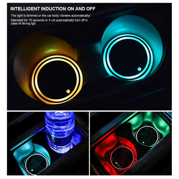 LED Car Cup Coaster Light Sensor Pad Mat Holder Atmosphere Interior Light Lamp