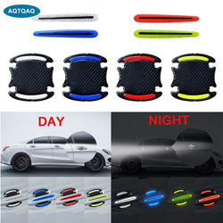 3D Carbon Fiber Car Door Handle Paint Scratch Protector Reflective Strip 4Pcs