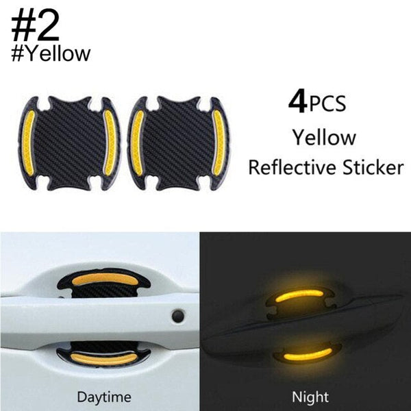 3D Carbon Fiber Car Door Handle Paint Scratch Protector Reflective Strip 4Pcs