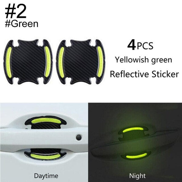 3D Carbon Fiber Car Door Handle Paint Scratch Protector Reflective Strip 4Pcs