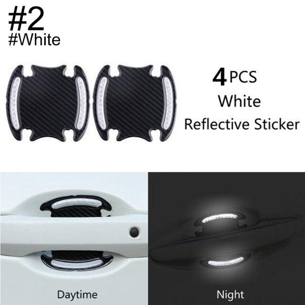 3D Carbon Fiber Car Door Handle Paint Scratch Protector Reflective Strip 4Pcs